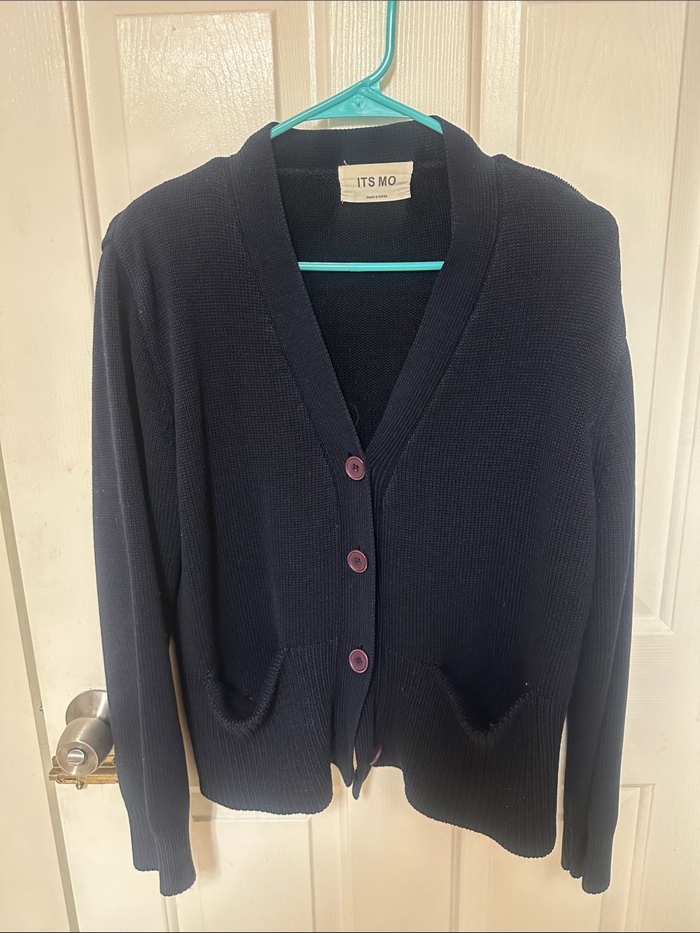 Korean Brand “it’s mo” - Women's Navy Button-Front V-Neck Cardigan